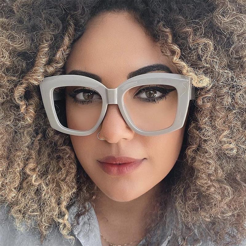 Fashion New Versatile Concave Style Trendy Women's Flat Mirror Square Wide Leg Retro Casual Eyeglass Frame