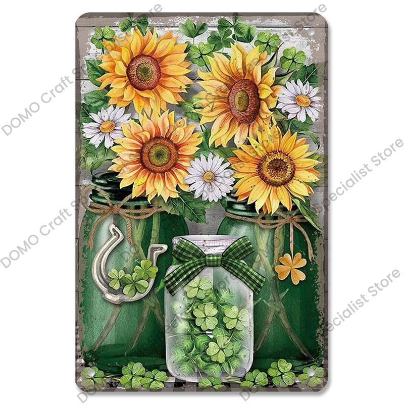 Gartenplaketten, Vintage-Metallblechschilder, Katze, Hund, Sonnenblumen, Mädchen, Metallplatte, Blumenladen, Herrenhaus, Wohnzimmer-Wanddekoration