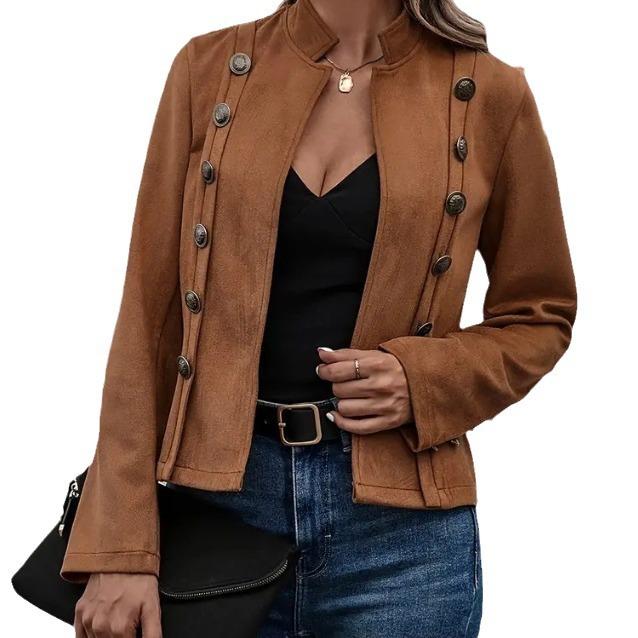 European And American Solid Color Double-Breasted Decorative Jacket New, Deerskin Velvet, Retro Long-Sleeved Jacket