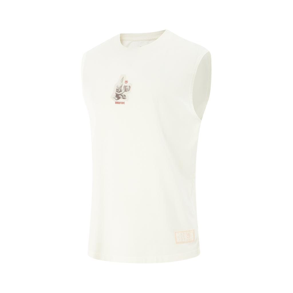 Li Ning Bad Five Letter Round Neck Comfortable Breathable Versatile Sleeveless Vest Men Tops Off-White AVSV177-1