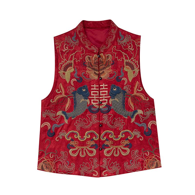 Women's Chinese Retro Embroidered Flower Vest - Sleeveless Cardigan