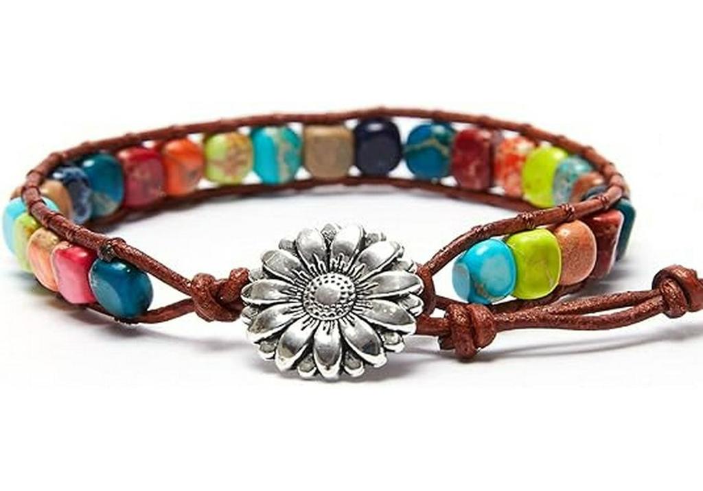Bracciale Boemo Intrecciato in Pelle Imperatore di Pietra Shoushan di Forma Libera 5x7