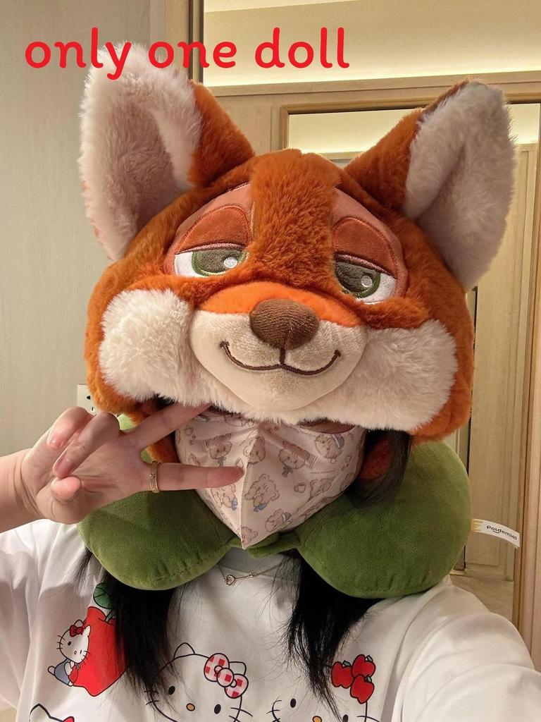 Zootopia Nick And Judy Cartoon Plush Hooded Neck Pillow With Pp Cotton For Kids