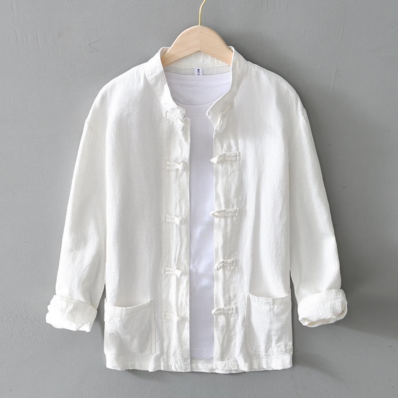 2025 Men's Chinese Style Cotton Linen Long Sleeve Tang Suit Hanfu Shirt, Plus Size Loungewear