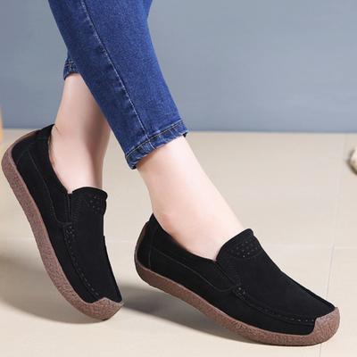 Slip-on Women Genuine Leather Loafers Casual Walking Shoes Elastic Ladies Working Driving Shoes Mother Shoes
