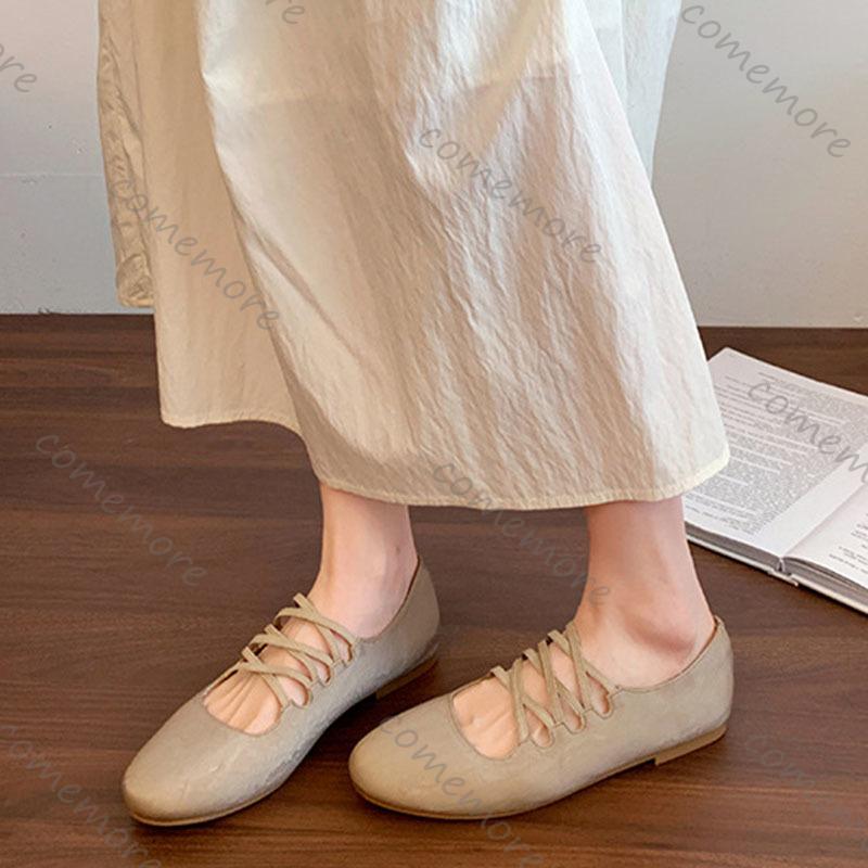 Fashion Comemore 2025 Autumn New Flat Cross Elastic Band Single Shoes Soft Sole Casual Slip On Ballet Style Solid Flats Shoes for Women