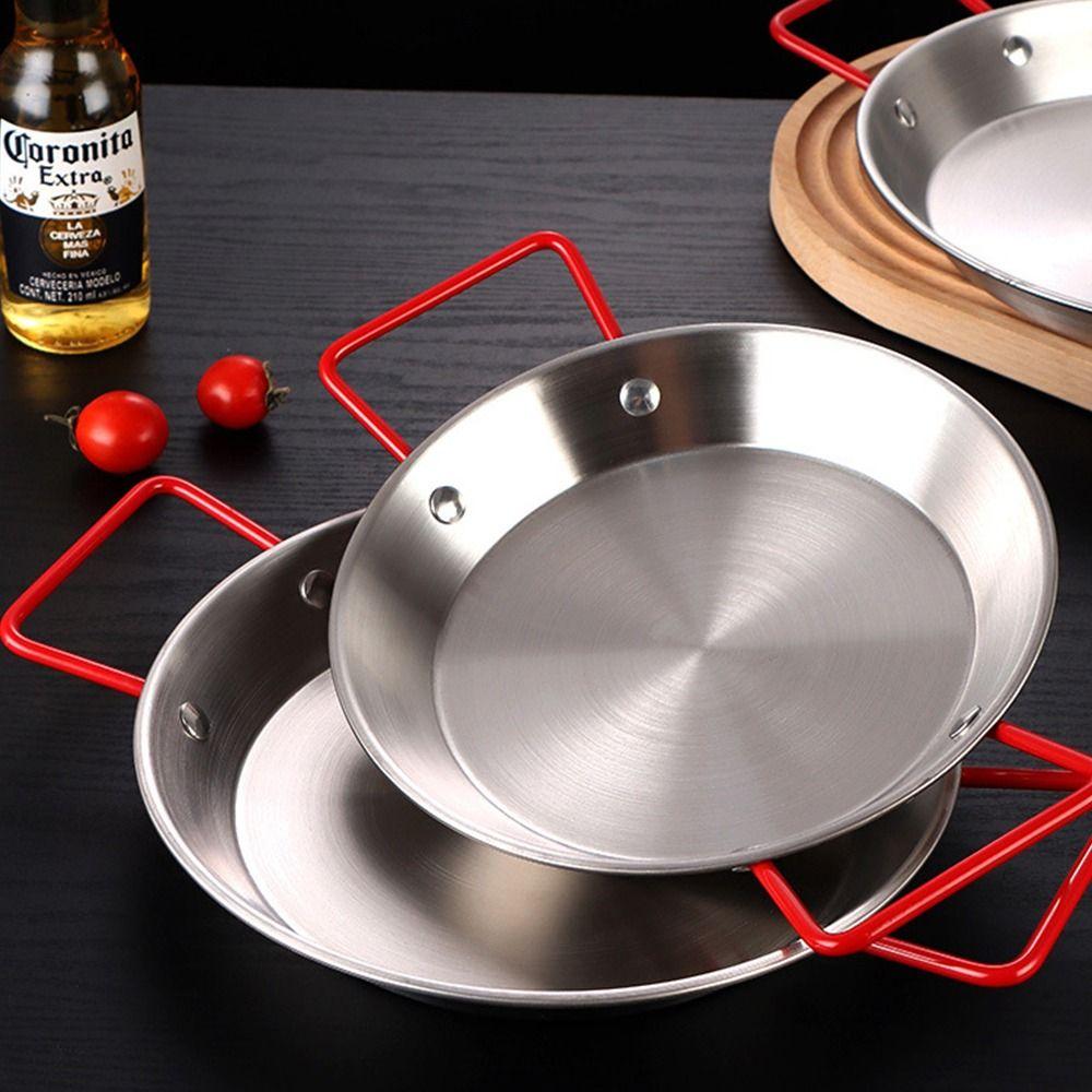 New 20cm/24cm/28cm Flat Bottomed Plate with Handle Gold Silver Snack Plate Stainless Steel Thicked Seafood Plate Seafood Cooking