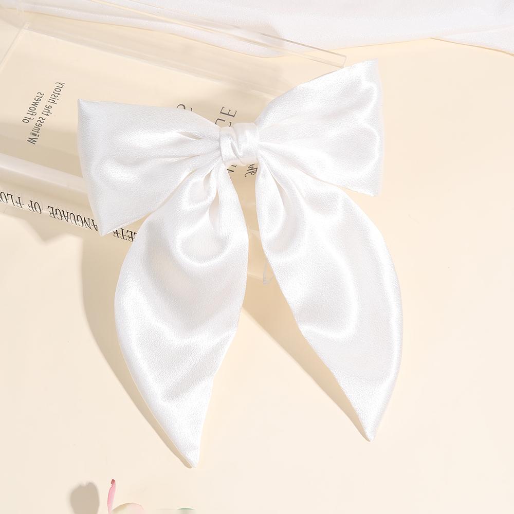 Chiffon Bow Hair Clip Women Medium Bowknot Satin Hairpin Barrettes Girls Solid Color Ponytail Hair Accessories Headwear Gift
