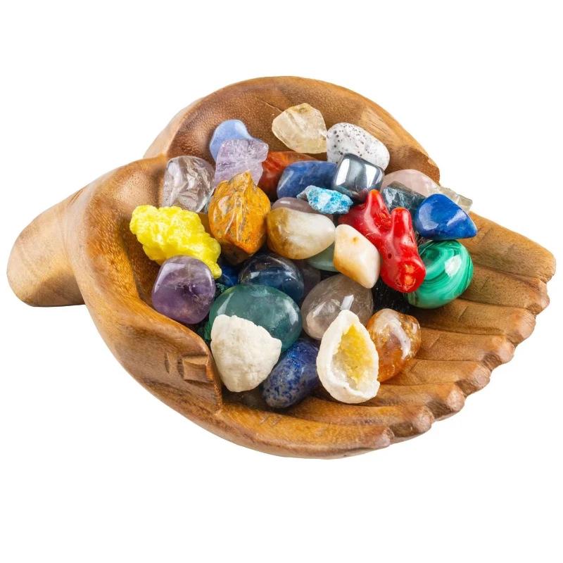 New Creative Wooden Carving Buddha Hand Crystal Display Stand Fruit Tray Living Room Office Desk Ornament Home Decoration