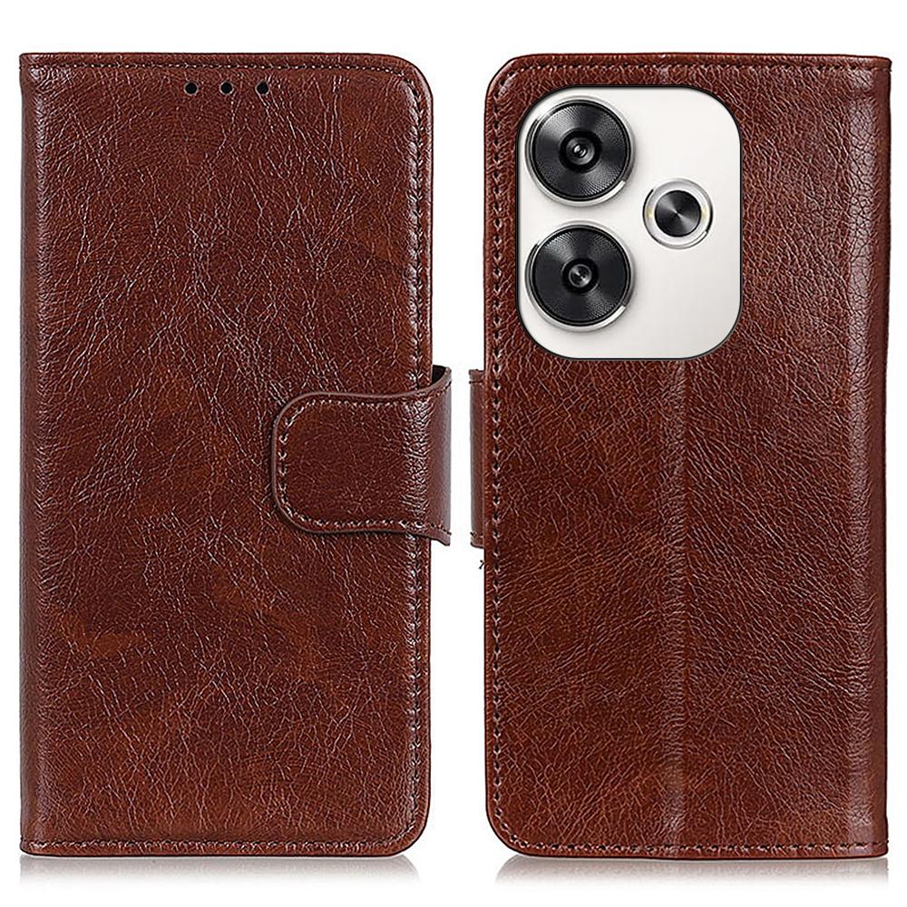 

For Xiaomi Poco F6 5G/Turbo 3 5G Case Nappa Texture Split Leather Folio Flip Phone Cover with Wallet Brown