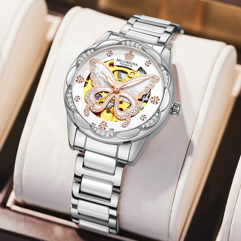 Fashion Women Mechanical Watch Waterproof Luxury Brand Ladies Automatic WristWatch Ceramic Hollow Clock