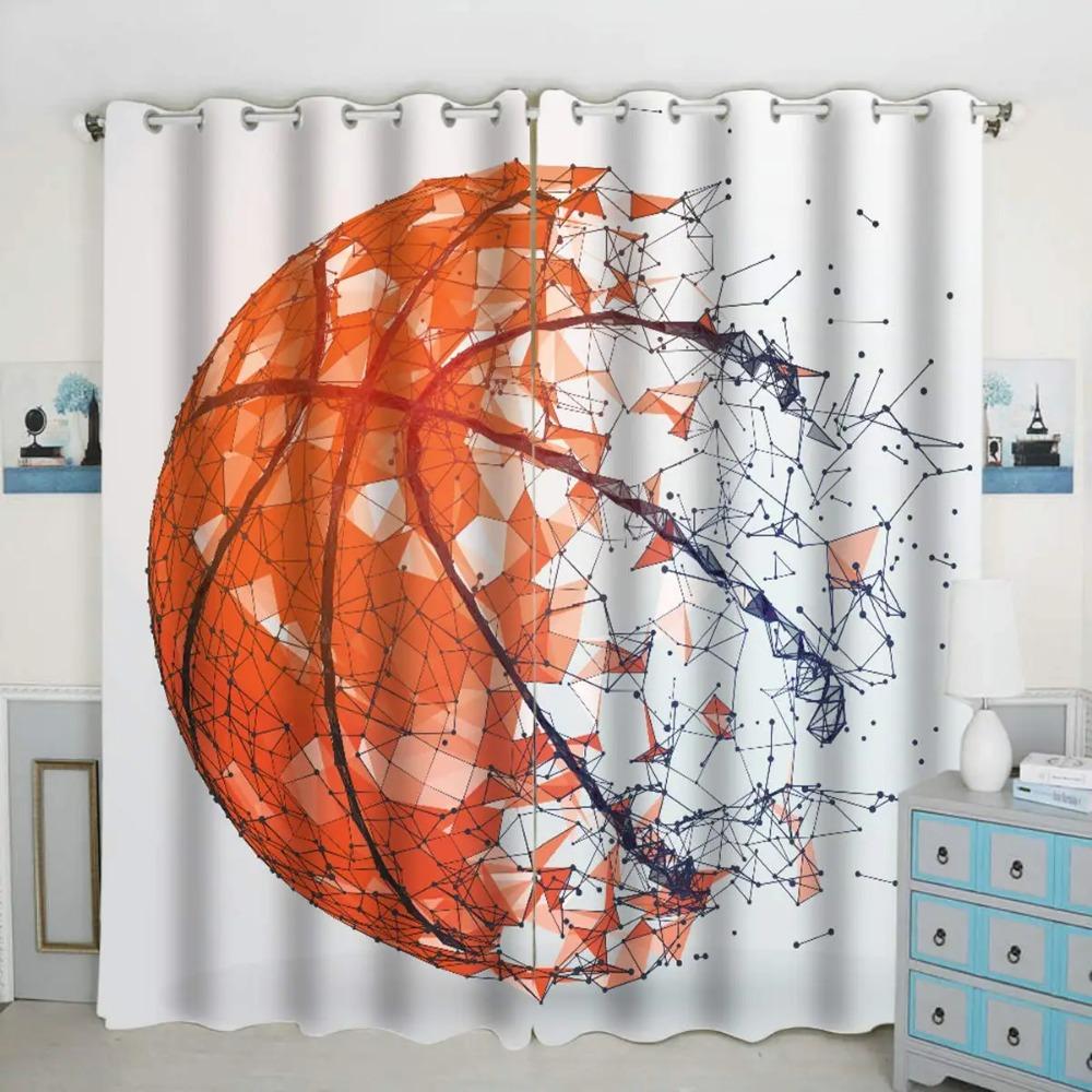 Basketball Curtains for Bedroom Living Room 3D Ball Court Window Treatments Decorative Sports Theme Drapes Competitive Curtain