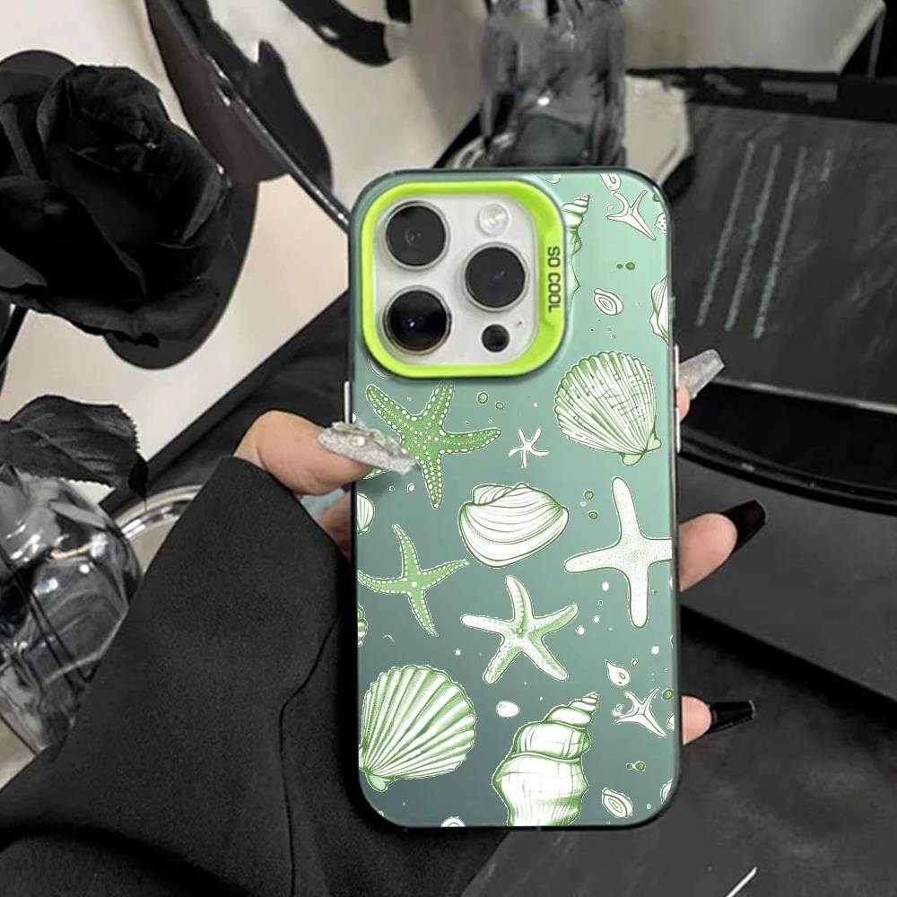 Colorful Marine Organism Phone Case For IPhone 16 17 15 14 12 13 Pro Max white Color Shockproof Cover