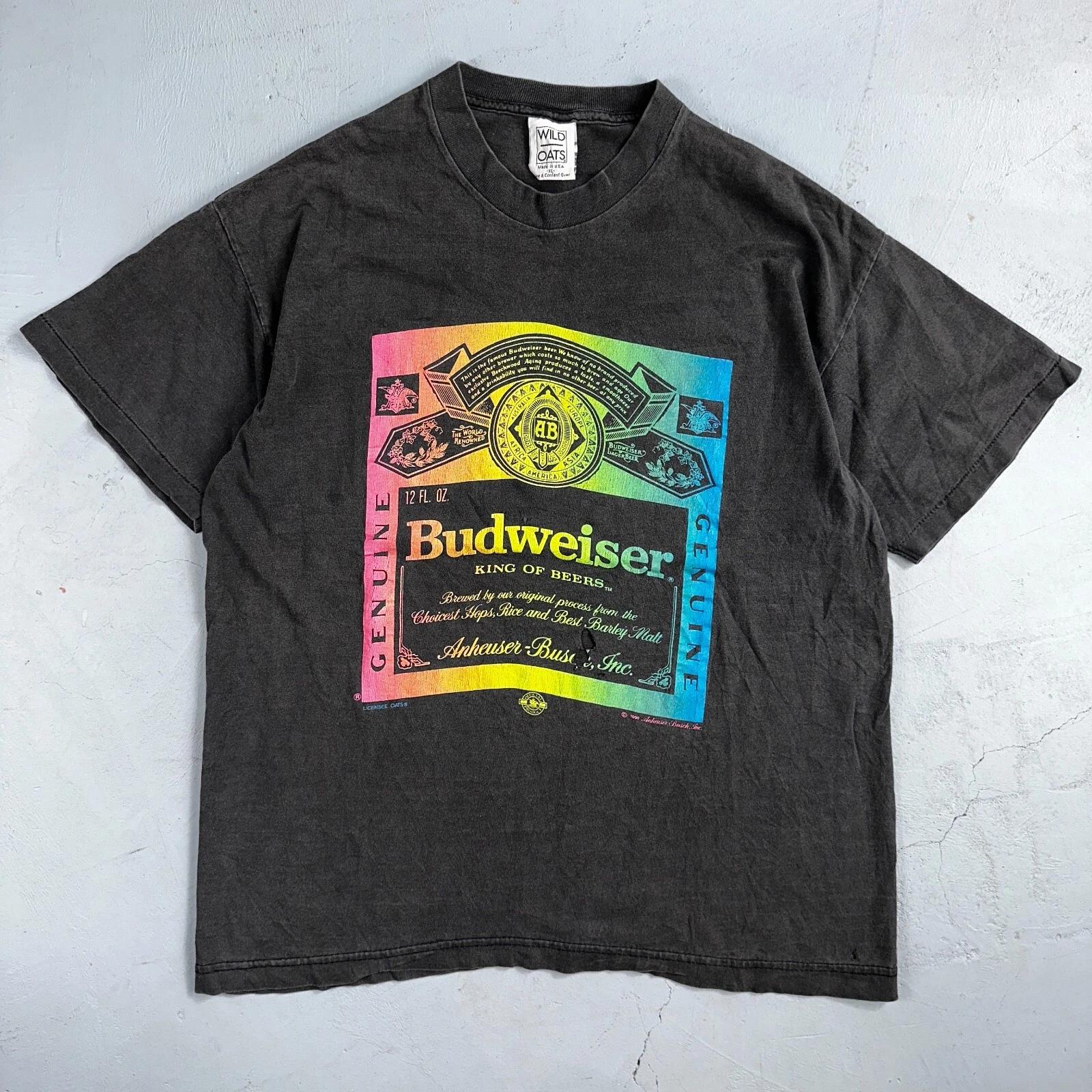 Budweiser 90s Wild Oats VTG T Shirt Single Stitch Rainbow Color Graphic Art XL S