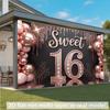 2D Sweet 16th Birthday Backdrop Rose Gold Balloon Party Background