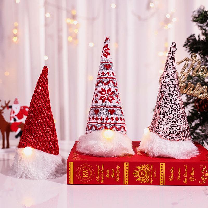 Knitted Sequin Fabric Faceless Old Man Light Up Doll Christmas Decoration Light Up Old Man