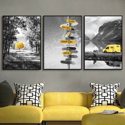 Black and White Scenery Decor Picture Nordic Canvas Painting Home Yellow Decor Wall Art Poster and Print for Living Room Design