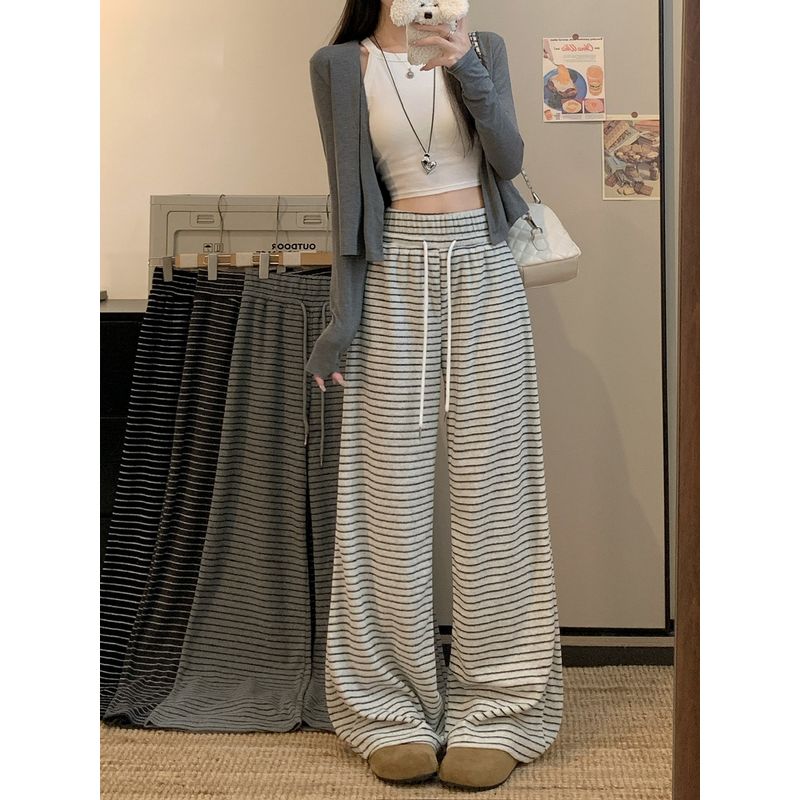 Stripe Pants Idle Style Drape Straight Casual Pants Women Autumn Versatile Loose Slimming Wide-Leg Pants Mop Pants