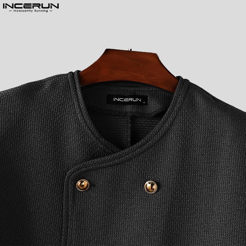 INCERUN Bărbați de primăvară cu gât rotund cu mânecă lungă Cardigan Blazer Nasturi Textura paltoane