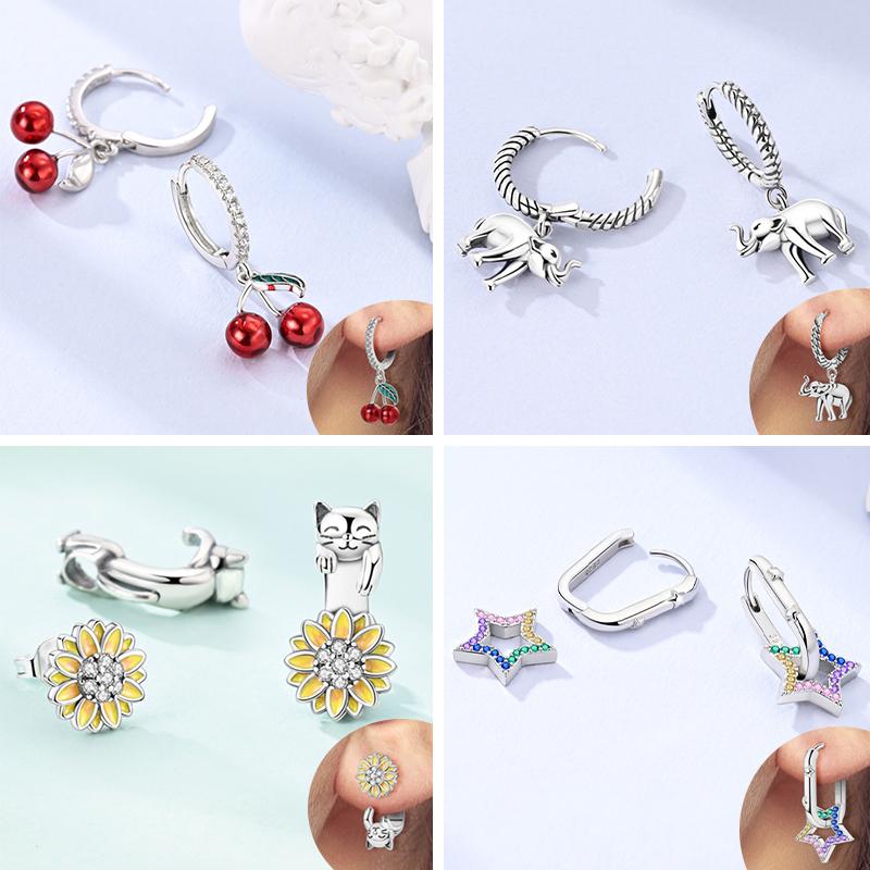 Original 925 Silver Hoop Earring Zirconia Irregularity Stud Earring For Women Engagement Birthday Jewelry Gift