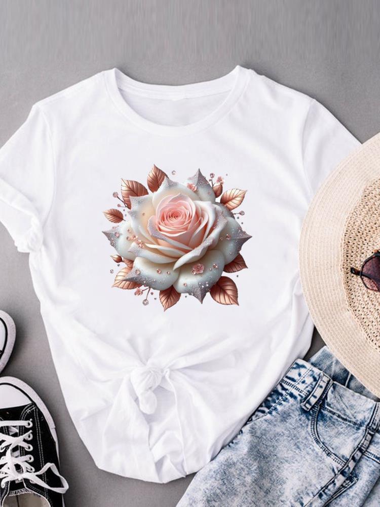 

(Asian Size) trend flower watercolor trend Women s Top Fashion T Clothing Print Female Casual Short Sleeve T-shirts Graphic Tee S