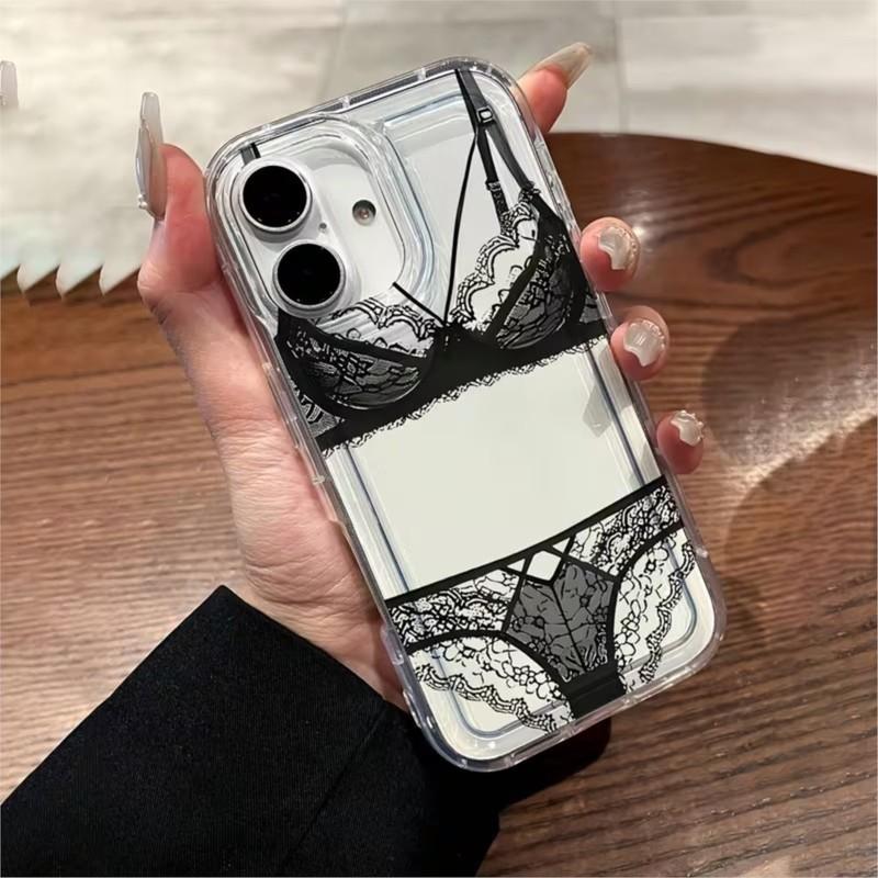 Sexy Lace Design Unique Black Lace Lingerie Phone Case for iPhone 16 17 15 14 13 12 Mini 11 Pro Max 16e 17 Pro Air