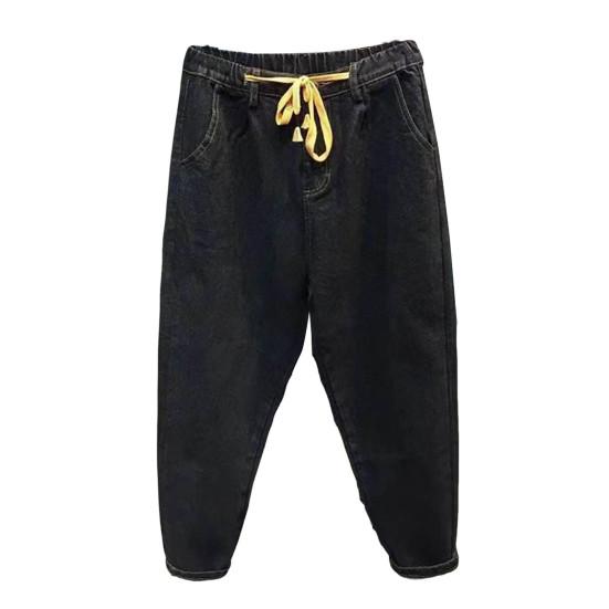 Herre Haremsjeans Elastisk midje Justerbare snøringer Glidelås med knappgylf Denimbukser med lommer Ensfarget Vid