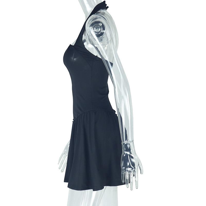 Elegantes einfarbiges Neckholder-Mini-Kleid Damen Hipster Sexy Wickelbrust Rückenfrei Skinny A-Linien-Kleider 2025 Sommer Party Clubwear