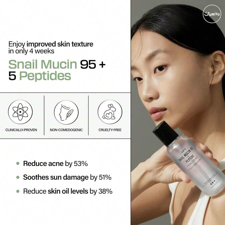 Jumiso Snail Mucin 95% + Peptide Essence 140ml | Hydrating Serum With Snail, Face Moisturizer For Dry Skin, Daily Deep Hydration, Korean Skincare
