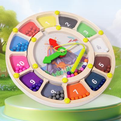 Montessori Multifunktionale Lernuhr aus Holz für Kinder, Lehrmittel zur Zeitwahrnehmung, Drehscheibe, Labyrinth, Positions-Lernspielzeug