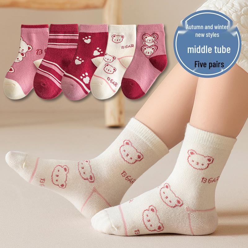 25 Nouvelles Chaussettes en Coton Mi-Mollet Couleur Unie pour Filles Automne/Hiver