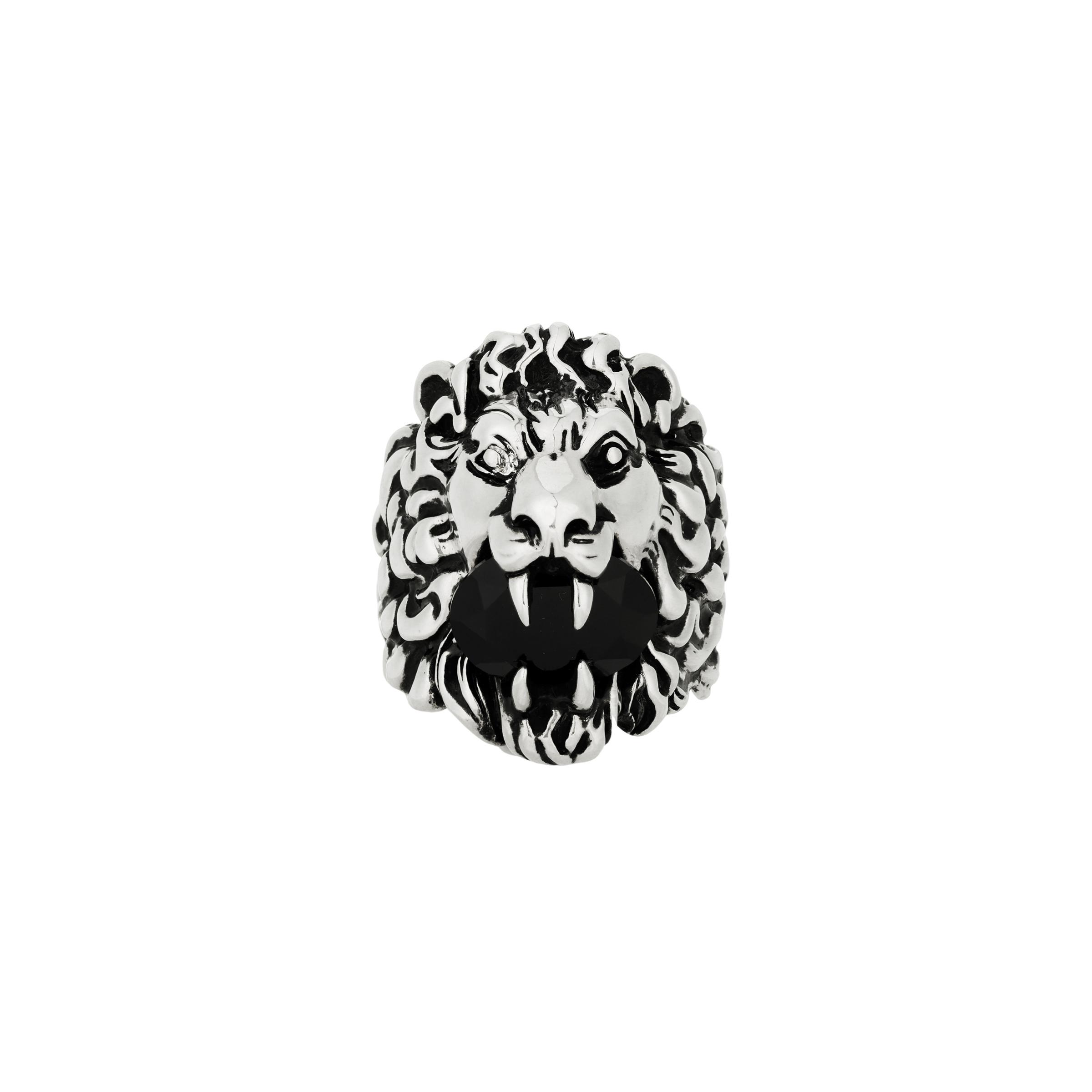 Gucci Vintage Web Lion Head Fashion Jewelry Crystal Ring Men jewelry Silver Black 402763-J1D50-9074 Dust Bag+Box (Random Color),8