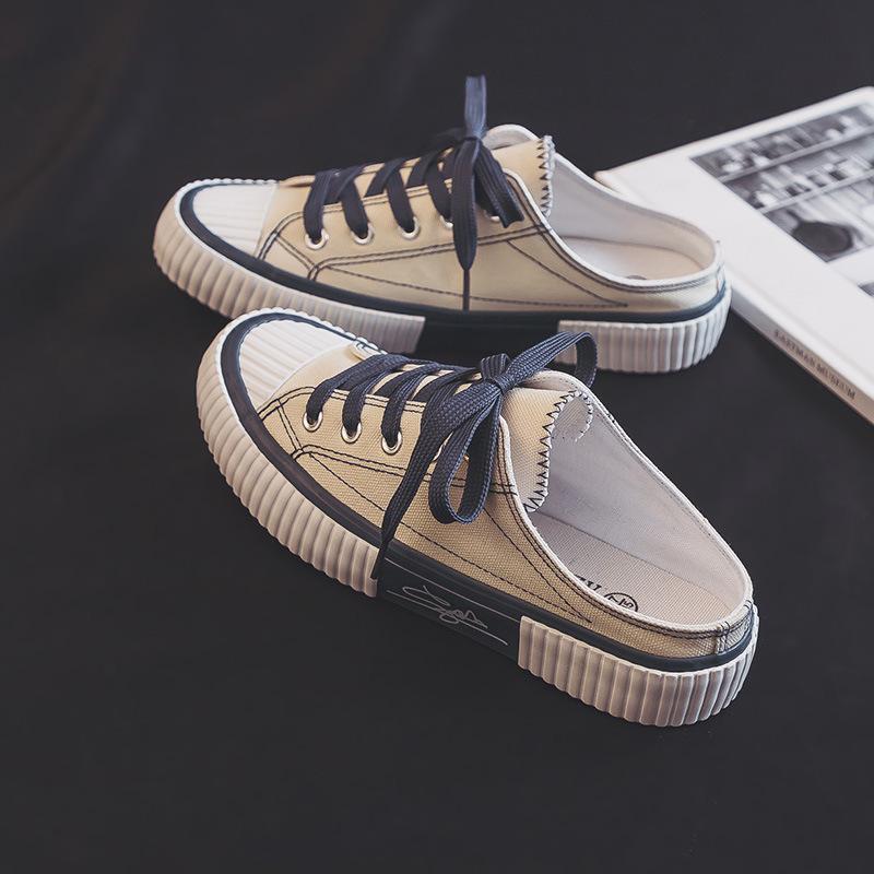 

Летние новые парусиновые туфли женские низкие ленивые туфли с полуподдержкой тапочки на одной педали повседневная женская обувь модная обувь 39 бежевый