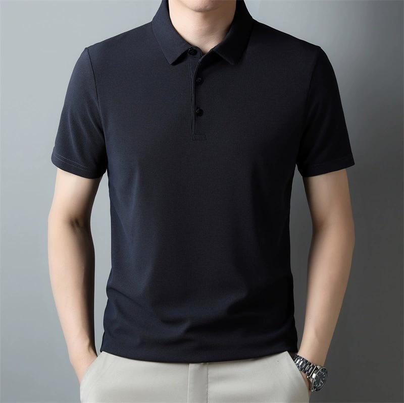 Men's Summer Models Solid Colour Lapel Business Polo Shirt Breathable Short Sleeved Shirt