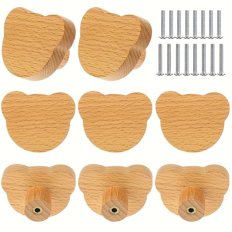 WTEMPO Teddy Bear Head/Heart Shaped Wooden Cabinet Handles Beech Drawer Handles DIY Wardrobe/Door Handle with Screws Furniture Hardware Accessories