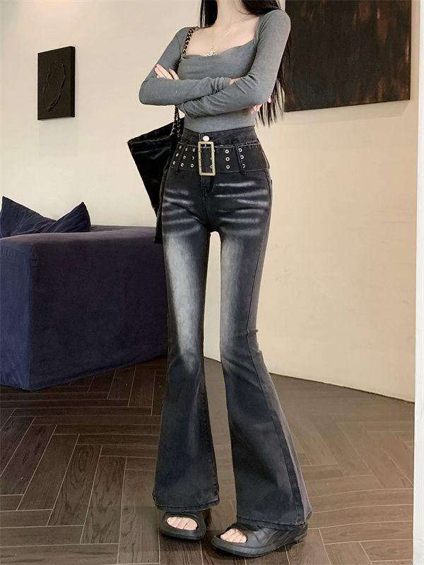 Mature Retro Flared Jeans - Women's Slim Fit, Elastic Waistband, Wide Leg, Versatile Long Pants for Spring/Autumn.