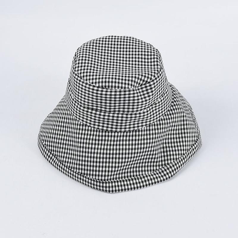 Chapéu Balde Xadrez de Aba Larga da Moda para Mulheres Viseira de Sol Dobrável para Senhoras Chapéu de Algodão para Proteção ao Ar Livre para a Praia
