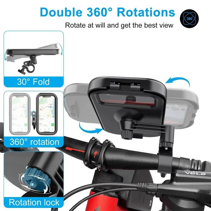 Waterproof Bicycle Mobile Phone Holder Motorcycle Stands 360°Swivel Adjustable Universal  Bike Holder for 4.7-6.8" Mobile Phone
