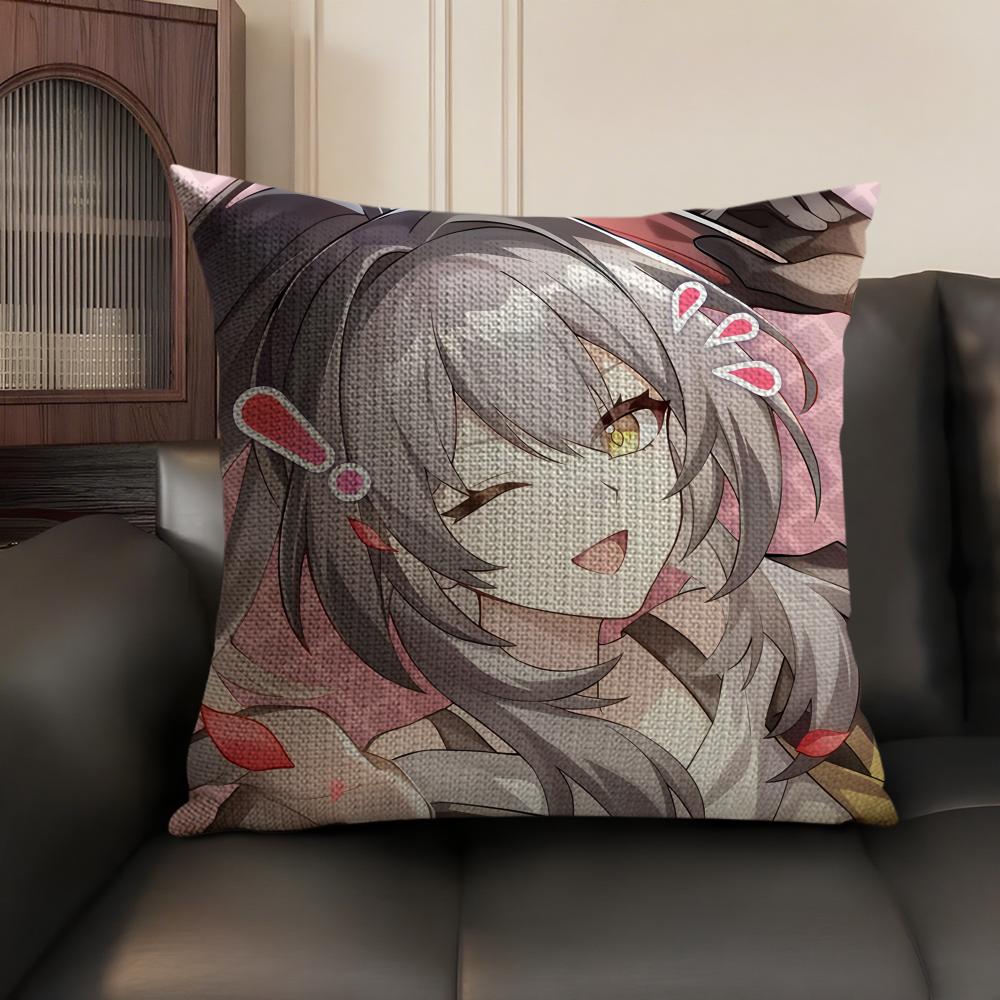 Anime Game Honkai Impact Cushion Cover Natural Linen Organic Fabric DoubleSided Printing Sofa Home Decor Gift Pillow Case