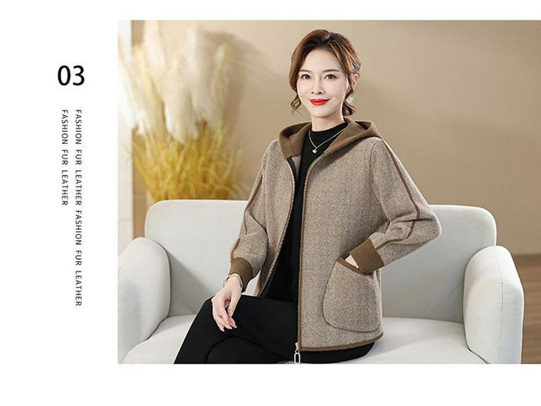 Damen Wollmantel mit Kapuze - Herbst/Winter Kurzstil für Mittelalte und Ältere