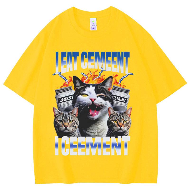 I Eat Cement Cursed Cat Funny Vintage Meme T Shirt Fashion Short Sleeve T-shirts Men Women Clothing High Quality Cotton T-shirt