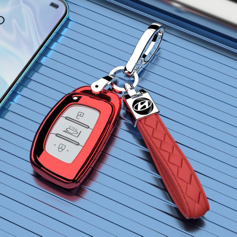 Key Cover Case and Buckle Chain for 2015-2020 Hyundai Tucson - Compatible with Beijing 19 and 2018 models.