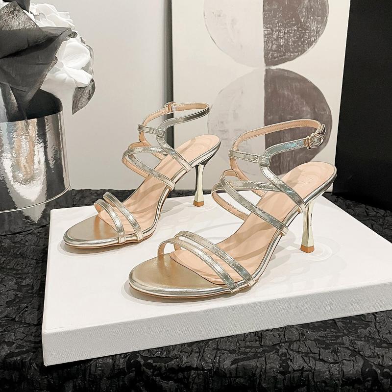 Fashion Women High Heel Sandals Fashion Hollow Out Golden Cross Lace Up Pointed Toe Open Toe Stiletto Platform Shoes for Women