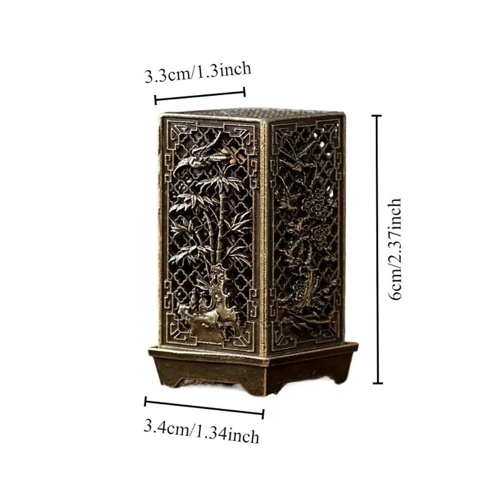 1Pcs Alloy Incense Stick Burner Sandalwood with Hollowed Out Pattern Lotus Incense Censer Square Vertical Retro Incense Box