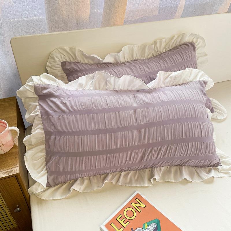 2pcs White Ruffle Pillow Sham Decorative Pillowcases with Invisible European Princess Pillow Cover Cushion 48*74cm