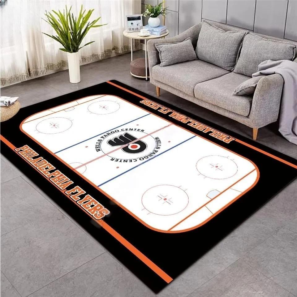 3D Hockey Rug, Ice Hockey Carpet Non-Slip Machine WashableDoormat, Sport Themed Floor Mat for Living Room Dining Room Game Room