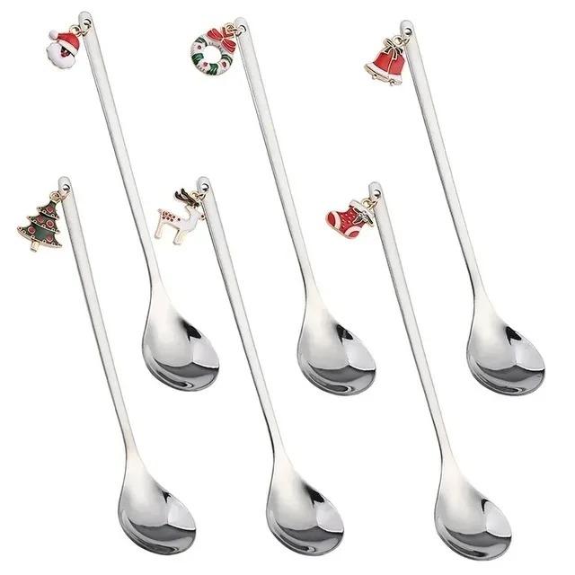 

6 Pcs Christmas Cutlery Set Xmas Coffee Spoons Stainless Steel Gold Tableware for Coffee Stirring Dessert Cute Christmas Gift