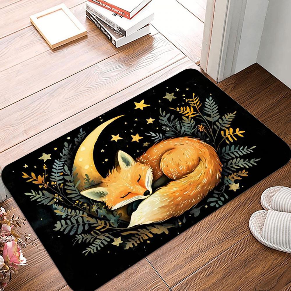 Magic Mushroom and Little Fox Doormat Non Slip Rug Home Decor Carpet Washable Living Room Bedroom Kitchen Floor Mat
