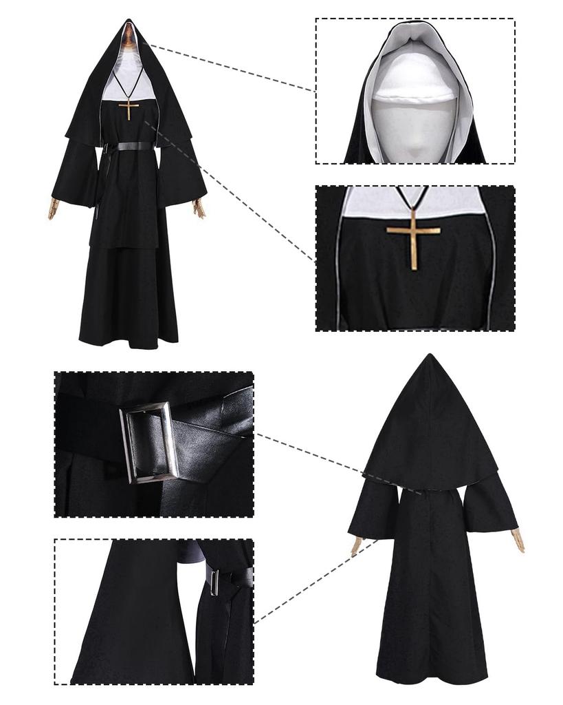 Sister Cosplay with Hood and The Conjuring Sister Adult Nun for Theater and Costumes [Divine Quality] Cross, Costume, Black, Costume, (Black, L)