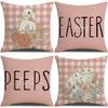 New Easter Pink Plaid Pillowcase Spring Cartoon Rabbit Decorative Pillow Sofa Cushion Cover